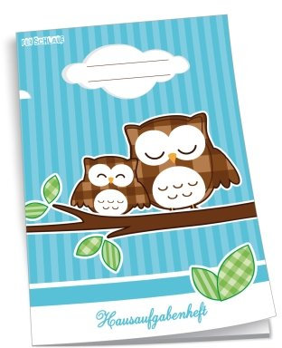 Hausaufgabenhefte, im transparenten Umschlag (vor-eingeschlagen) A5 | verschiedene Motive zur Auswahl | Hier ist für Jeden etwas dabei! (Kuscheleulen)