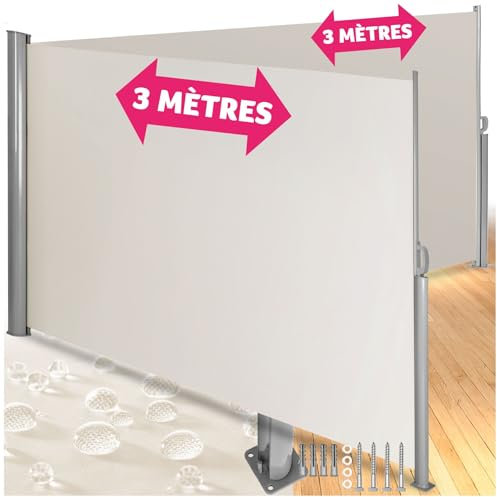 tectake® Store Brise Vue Jardin Retractable Multi-Fonction Store latéral Double Enroulable Brise Soleil Paravent Exterieur Opaque en Aluminium Store banne pour Terrasse Jardin - Beige | 200 x 600 cm