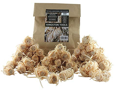 Kingston Tools Lot de 50 allume-feu en laine naturelle pour cheminée, feux de camp, poêles, barbecues, fours à pizza et fumoirs