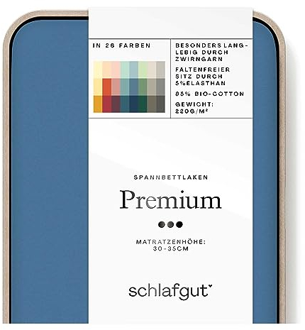 Schlafgut Premium Spannbettlaken 140x200cm bis 160x220cm Blue Mid, Spannbetttuch aus weicher Biobaumwolle