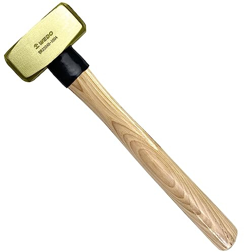 WEDO Fäustel mit Holzstiel, Kopfgewicht 2000g, Messing Vorschlaghämmer, Abbruchhammer, Vorschlaghammer, Feustel Hammer, Messinghämmer, Länge 380mm