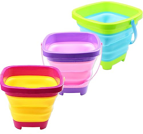TLHWIN 3 STÜCKE Faltbarer Eimer Teleskopeimer Eimer Sandeimer Silikon Faltbarer Eimer, für Kinder Strand Spielen Campingausrüstung Wasser Fisch Waschen Garten Sommer Schwimmen Spielzeug Zuhause (B)