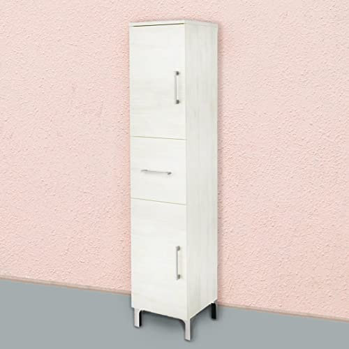 KIAMAMI VALENTINA Halbpodest für Badezimmer 150cm 2 Türen und 1 Schublade Eiche weiß