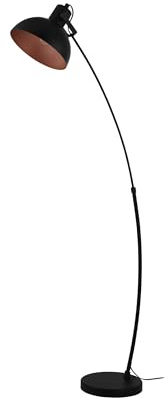 Eglo Arc Floor lamp Jaafra, Arched floorlamp for Living Room, Curved Standing Light for Reading, Black and Copper Coloured Metal, E27 Socket