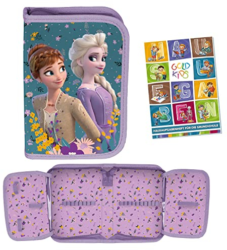 Goldkids Federmappe Federmäppchen Federtasche Eiskönigin Frozen Motiv Schüleretui Stiftetasche Schlamper-Etui Schul-Etui ohne Inhalt inkl Hausaufgabenheft