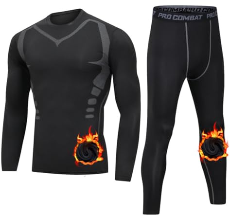 HZQIFEI Intimo Termico Uomo Set di Maglietta e Pantaloni a Compressione, Biancheria Intima Funzionale Termica Uomo per Sci Palestra Ciclismo Calcio Corsa (Stile#3, L)