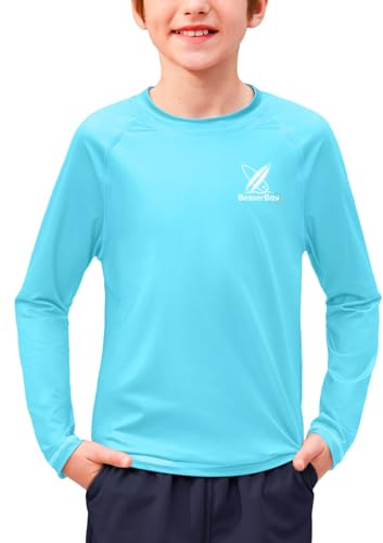 BesserBay Rashguard T-shirt anti-UV à manches longues pour enfant UPF 50+ 110-150, bleu clair, 120 cm