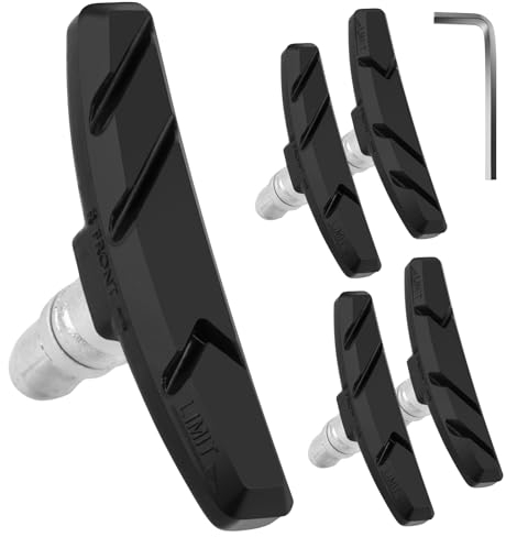 Adiwo Bremsschuhe für V-Brake, 4 Stück Universelle Bremsbelag Set Fahrrad Bremsbacken Fahrradbremsbacken Bremsgummi Fahrrad Bremsbeläge mit Bolzen mit Schraubenschlüssel Schwarz