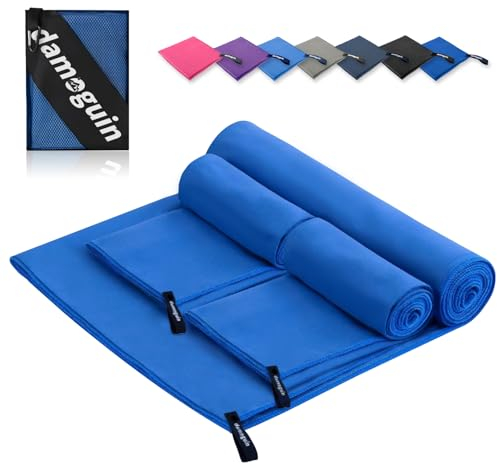 damoguin 3er-Set Mikrofaser Handtuch, Groß (180*80cm) & 2 Stück Klein (80*40cm) Schnelltrocknende Microfaser Fitness Handtücher, als Sporthandtuch, Strandtuch, Badetuch und Reisehandtuch (Dunkelblau)