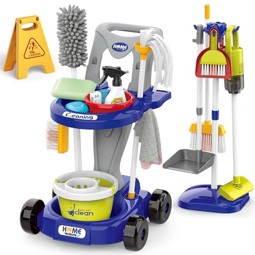 Toddler Cleaning Set，Kids Cleaning Toy Set，New 29-Piece Detachable Kids Cleaning Set for Toddlers - Pretend Play Educational Cleaning Carts (Blue)