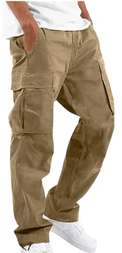 NANAMEEI Pantalons de Travail Grande Taille Pantalon Cargo Homme en Coton Casual Pantalons Taille Elastique avec Multi Poches Kaki XL