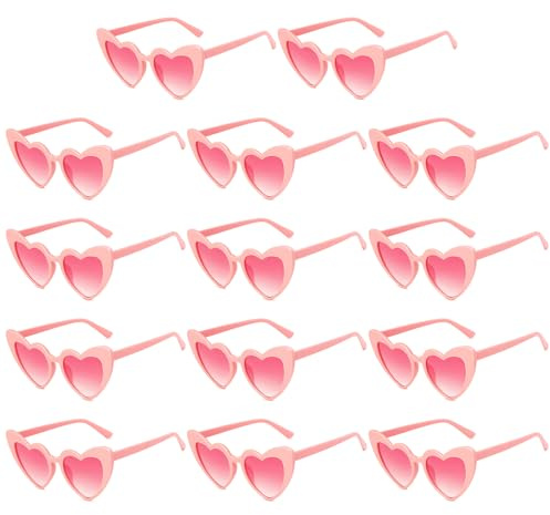 CHENKEE Lot de 14 paires de lunettes de soleil vintage en forme de cœur - Pour fête, anniversaire, mariage - Rose