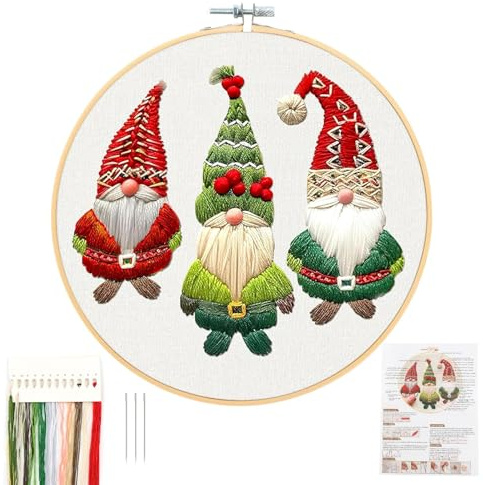 QEEYON Kit Noël de Démarrage de Broderie pour Débutants et Adultes - Christmas Embroidery DIY Point de Croix Brodé à La Main à Faire Soi-Même