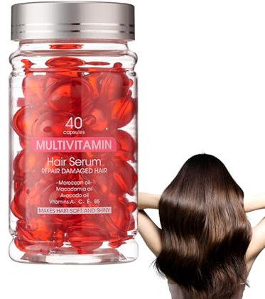 Sérum Capillaire Multivitaminé - 40 Capsules De Soin Sans Rinçage - Enrichi Aux Huiles D'argan - Vitamines A, E, B5 - Réparation, Hydratation & Brillance - Pour Cheveux Secs & Abîmés
