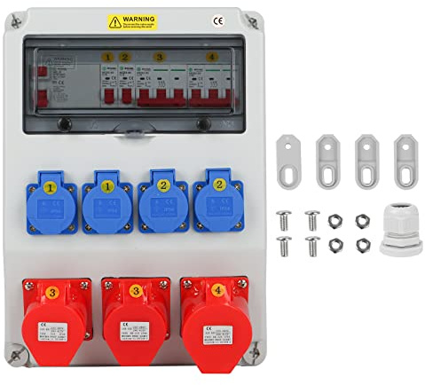 Wall Power Distributor with FI Switch, Waterproof Electrical Distribution Box for Wet Rooms and Construction Sites, Circuit Breaker Included