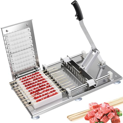 WOTZOV Macchina per spiedini di Carne in Acciaio Inossidabile a 10 Fori, Macchina per Barbecue e shish Kebab, con 100 spiedini, Manico esteso, Doppi Cuscinetti a Pressione, per