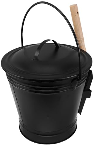 TOPBATHY Set Secchio per Cenere e Pala in Metallo Ignifugo con Coperchio Ermetico e Manico Antiscivolo, Accessori per Caminetti e Riscaldamento a Legna, Kit Completo per Pulizia