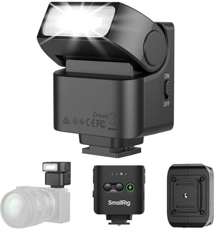 SMALLRIG Mini Flash RS-22 para cámaras DSLR Sony, Nikon, Canon y Fuji, Speedlite Manual GN8, Ajustable a 85°, 4 Niveles (1/1-1/8), 700 Destellos a máxima Potencia, batería de 6500K/400mAh -5883