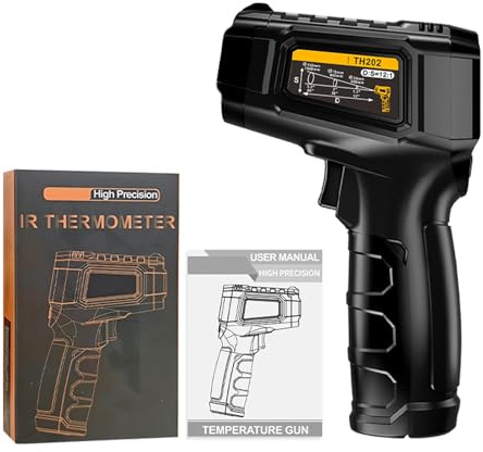 FTVOGUE Infraröd Termometer, Beröringsfri Temperatursensor med Justerbar Emissivitet, -50 Till 600 Celsius för Kulinarisk Användning i Industriella Fordon (Svart)