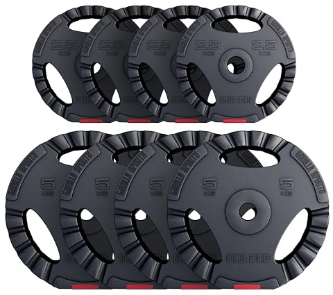GORILLA SPORTS® Dischi Pesi - Peso a Scelta: 1,25kg/2,5kg/5kg/10kg/15kg o Set di 17kg/27,5kg/30kg, Foro Ø 30mm, Rivestiti in Plastica - Piastre per Bilanciere e Manubri, Disco Peso