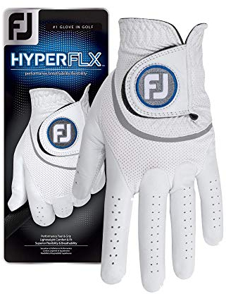 FootJoy Herren HyperFLX Prior Generation Golfhandschuhe, Weiß, Größe M, auf der linken Hand getragen