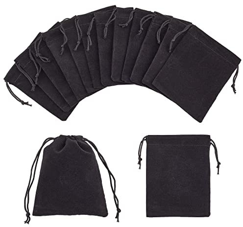 NBEADS 100 Stück Samtbeutel Schwarz Kordelzug Samtsack Schmuck Beutel Tasche für Hochzeiten Partys Schmuck Gunsten Geschenktüten Weihnachten, 8,5 x 7 cm