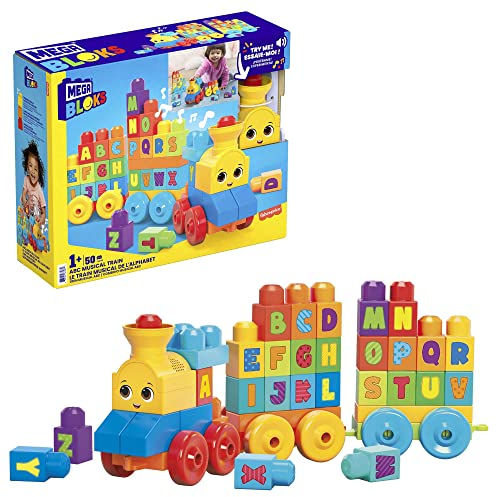 MEGA Bloks Le Train de L'Alphabet, jeu de blocs de construction, 50 pièces, jouet pour bébé et enfant de 1 à 5 ans, FWK22