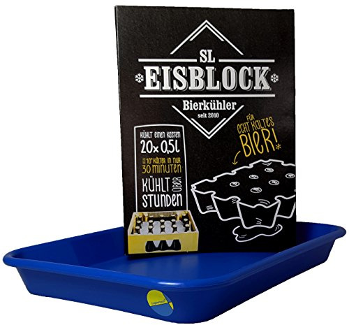 SL-Eisblock - Raffreddatore per bevande, colore blu, in confezione regalo per bottiglie da 0,5 l, prodotto in Germania + vaschetta raccogli-acqua (confezione regalo + vasca)
