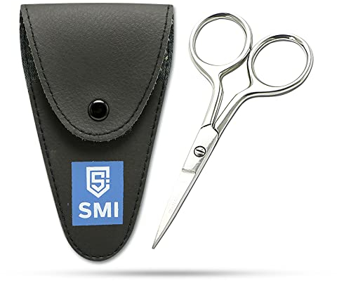 SMI Bartschere für Männer Profi Schnurrbartschere Augenbrauenschere kleine Haar Schere Für Gesichtshaare und Ohrhaare Edelstahl Pflegeschere mit Etui