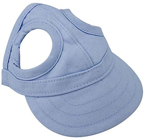 Haustier Baseballmütze, Hund Katze Outdoor Sunbonnet mit Ohrlöchern verstellbaren Streifen Sommer Haustier Eltern-Kind Hut(S-Blau)