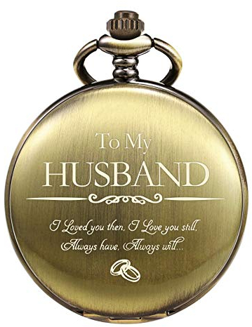 TREEWETO Gravierte Taschenuhr für Männer Ehemann Zu Meinem Ehemann Taschenuhren für Ehemann zum Geburtstag Valentinstag Hochzeit Bronze