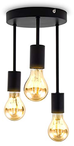 B.K.Licht - Deckenlampe mit E27 Fassung, max. 60 Watt, Vintage, Deckenleuchte, Lampe, Wohnzimmerlampe, Schlafzimmerlampe, Küchenlampe, Deckenbeleuchtung, Retro, Flur, 19x31 cm, Schwarz