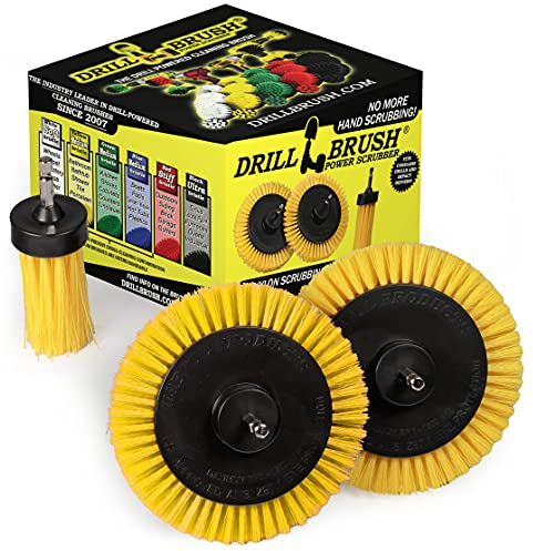 Fliesen- und Fugenreinigungsbohrerbürsten-Set, 3 Stück, Bohrbürste, Power-Schrubber, Reinigungsbürste, Gelb, mittlere Steifigkeit, Duschboden-Scheuerbürste für Bohrmaschine, Badezimmer-Scheuerbürste
