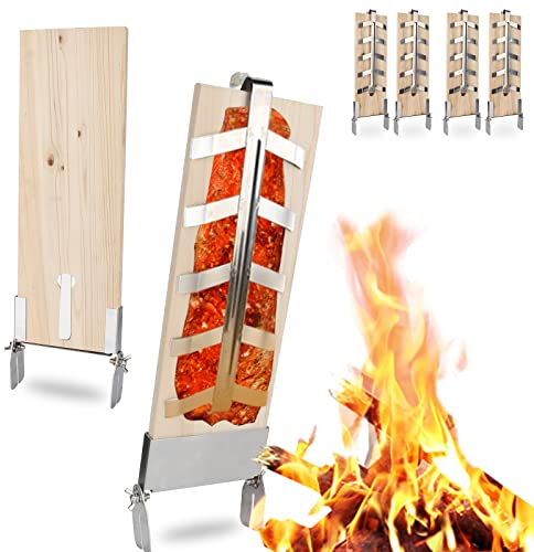 Jopassy Lot de 4 planches à fumer avec support en acier inoxydable solide - 5 niveaux réglables pour brasero, barbecue sphérique, citerne à feu, panier à feu, fumoir, barbecue