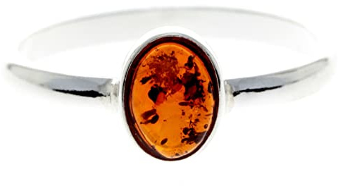 Anillo de plata de ley 925 y ámbar báltico verde o coñac auténtico – 7481, S, Piedra preciosa., Ámbar