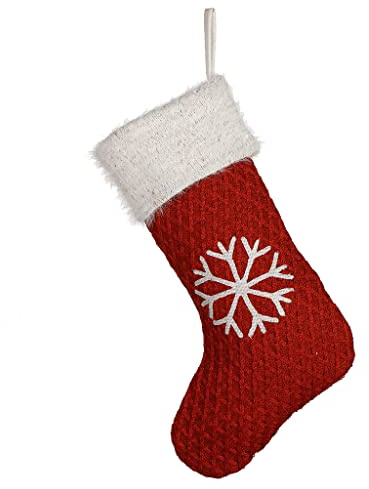 Dibor Christmas Stocking Red Knit Snowflake Embroidered Xmas Stocking 18 | Red Cuff, Hanging Loop, Embroidery, Textured Finish, Mantelpiece, Festive Stocking