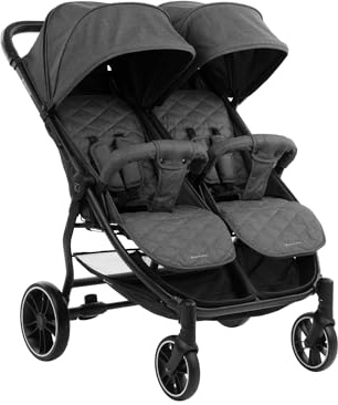 KikkaBoo - Passeggino gemellare HAPPY 2, passeggino gemellare fino a 15 kg per bambino, dalla nascita, pieghevole, grigio scuro