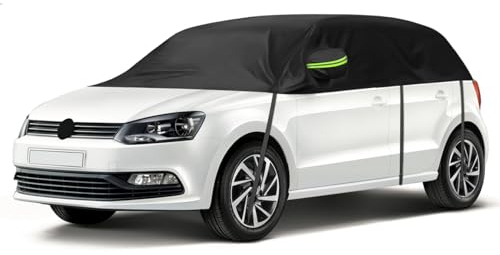 Half Car Cover Replacement for VW Polo MK5 MK6 hatchback 2009-2024, Protector Car Cover Waterproof, Half Garage with Straps UV Resistant for All Weather, UV Resistant Rain Sun Dust Protection