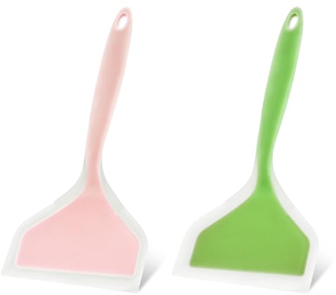 Lot De 2 Spatules En Silicone, Spatules À Crêpes Antiadhésives, Spatules Larges En Silicone Résistantes À La Chaleur, Spatules Vertes, Spatules De Cuisine Pour Œufs, Poisson, Crêpes, Pizza, Steak