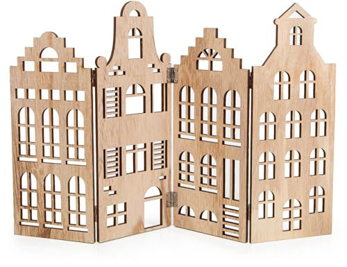 Logbuch-Verlag Häuserzeile Dekofigur Häuser Frühling Sommer Deko zum Hinstellen aus Holz ganzjährig 40 x 26 cm Hintergrund Natur braun