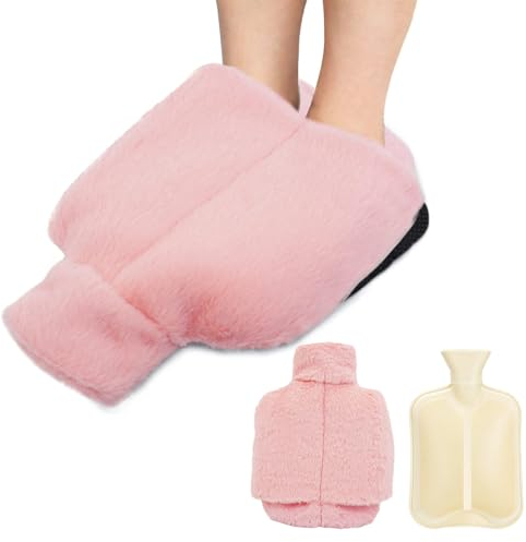 Fußwärmer Wärmflasche ohne Strom, 2L Fußwärmer Winter Wärmflasche, Weiches und warmes Plüsch-Fußbett, 2 in 1 Erwachsener Stromfreier Fußwärmer für Zuhause, Büro und draußen (Rosa)