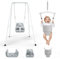 4-in-1 Schaukeln & Baby Türhopser Set für Kleinkinder, Schaukelset für Kinder Faltbarer Metallständer für drinnen und draußen, einfach zu montieren und aufzubewahren (Weiß)