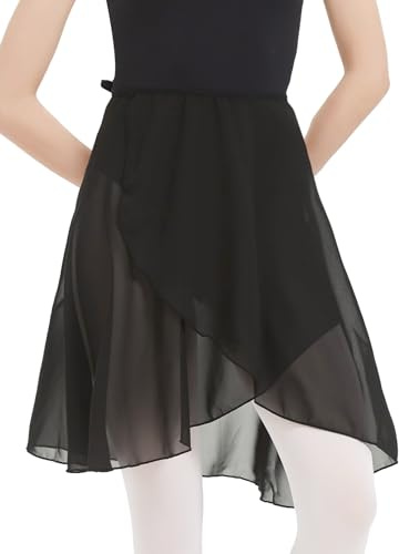 Monbessi Ballet Skirt Women Girls Adjustable Waist Tie Adult Dance Wrap Skirts for Dance Training, Performance, Cosplay Black