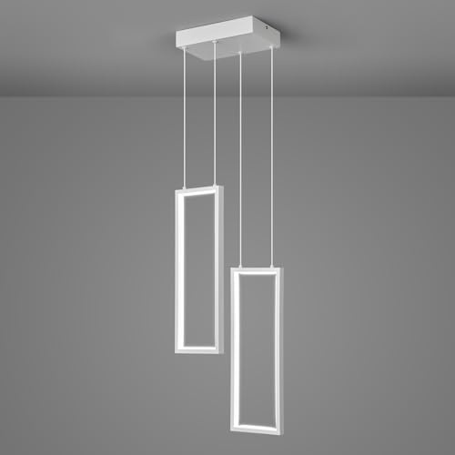 ZPBSJ Modern Dimmable Kitchen Pendant Lights LED White Hanging Lamp 2 Ring Rectangular Chandelier for Dining Room Bedroom Living Room Corridor