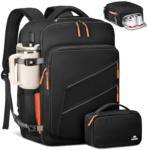 MATEIN EasyJet Handgepäck 45x36x20, Rucksack Handgepäck Flugzeug, Reiserucksack Herren mit Abnehmbarem Schuhfach, Laptop Rucksack 17 Zoll mit Elektronik Tasche USB Ladeanschluss für Herren, Schwarz