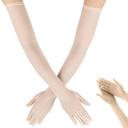 Women's Long Gloves, Elegant Tulle Gloves Made of Nylon, Skin Colour Black Gloves Costume, Stylish Long Arm Warmers Gloves, for Weddings, Evening Party, Opera Performances, Halloween, Special