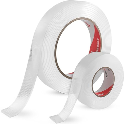 POPPSTAR 2 rotoli di nastro adesivo doppio lato (3 m x 2 cm x 1 mm/2 mm) nastro nano, trasparente