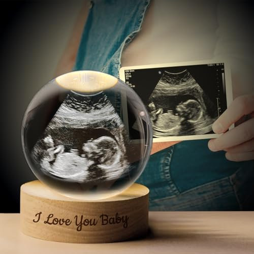 Personalized Baby Ultrasound Photo Crystal Ball, Customized Photo & Text Decorative Crystal Ball with Light, Custom Pregnancy Announcement Baby Scan Photo Frames Surprise Gift for Mom Dad