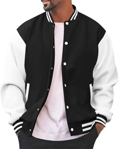 Generico Giacca da Baseball Uomo Casual Giacca College Senza Cappuccio Autunnale Invernale Cappotto Uomo Ragazzo Bomber Varsity Jacket Casual Felpa