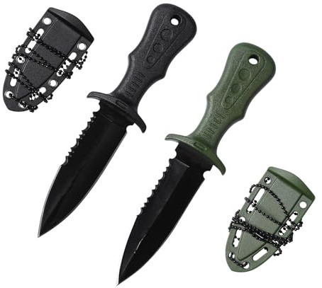 Pumwoy 2 Pièces Couteau de Cou avec Étui et Collier à Bille, Neck Knife en acier 3Cr13, Couteau à Lame Fixe, Bushcraft Messer Outdoor pour Survie, Camping, Randonnée